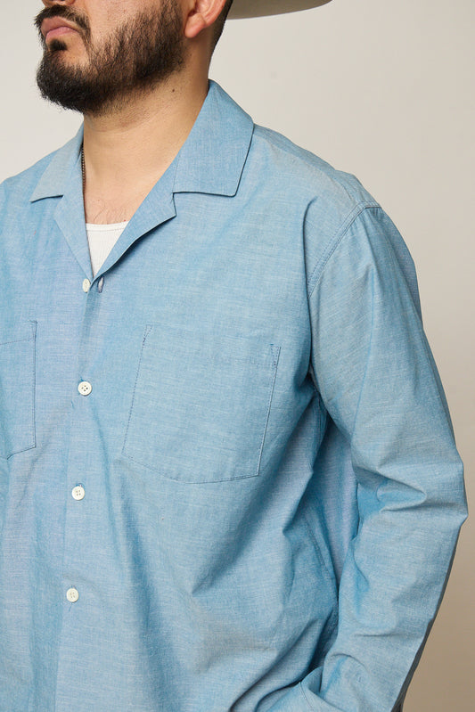 Blue Chambray Open Collar Shirt