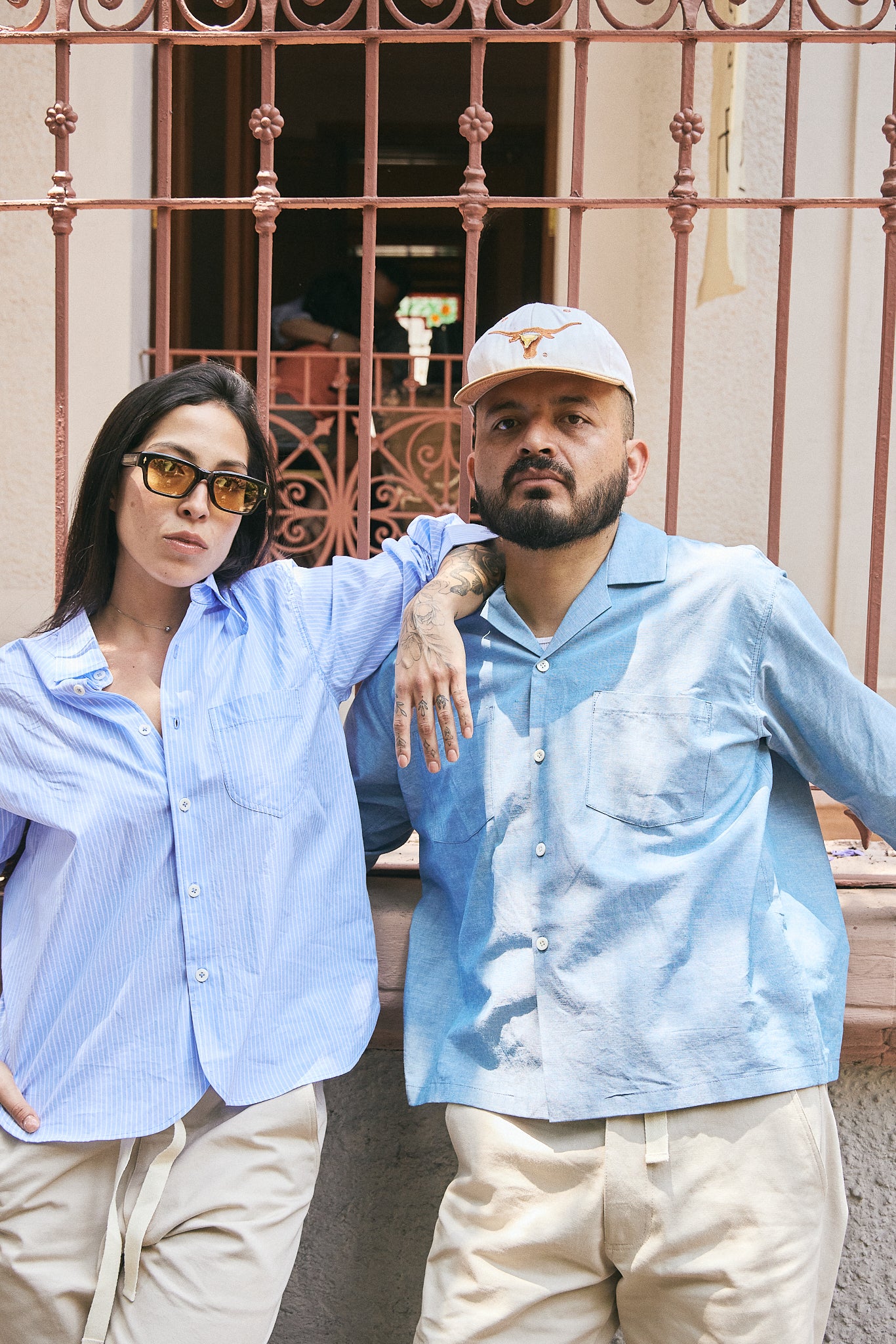 Blue Chambray Open Collar Shirt