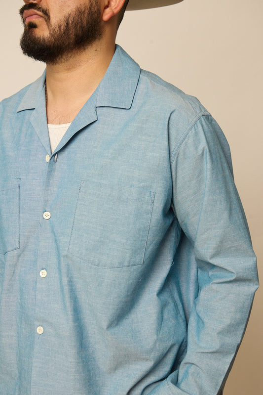 Blue Chambray Open Collar Shirt