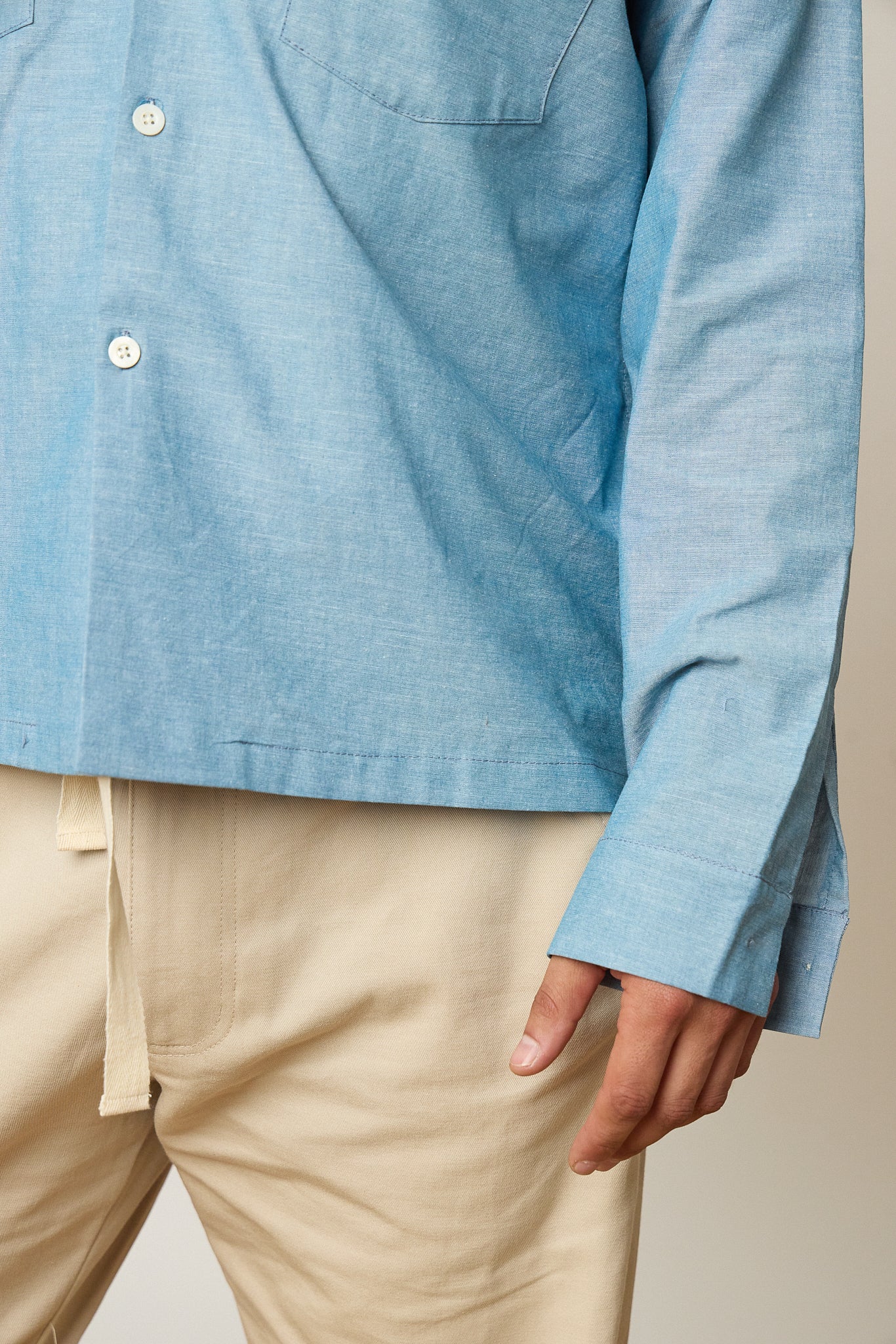 Blue Chambray Open Collar Shirt