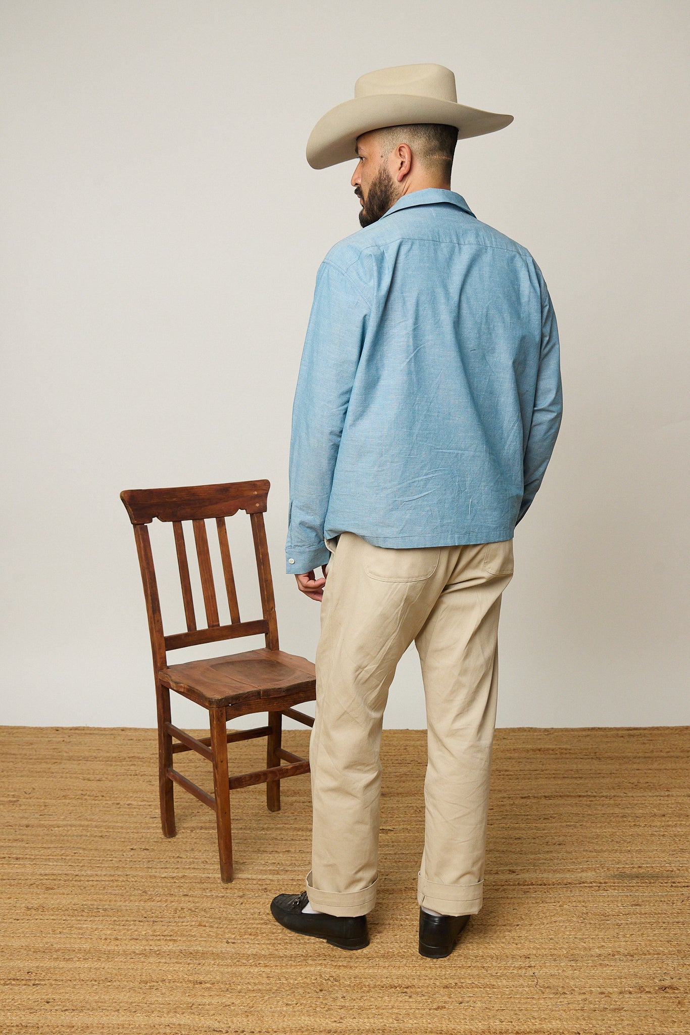 Blue Chambray Open Collar Shirt