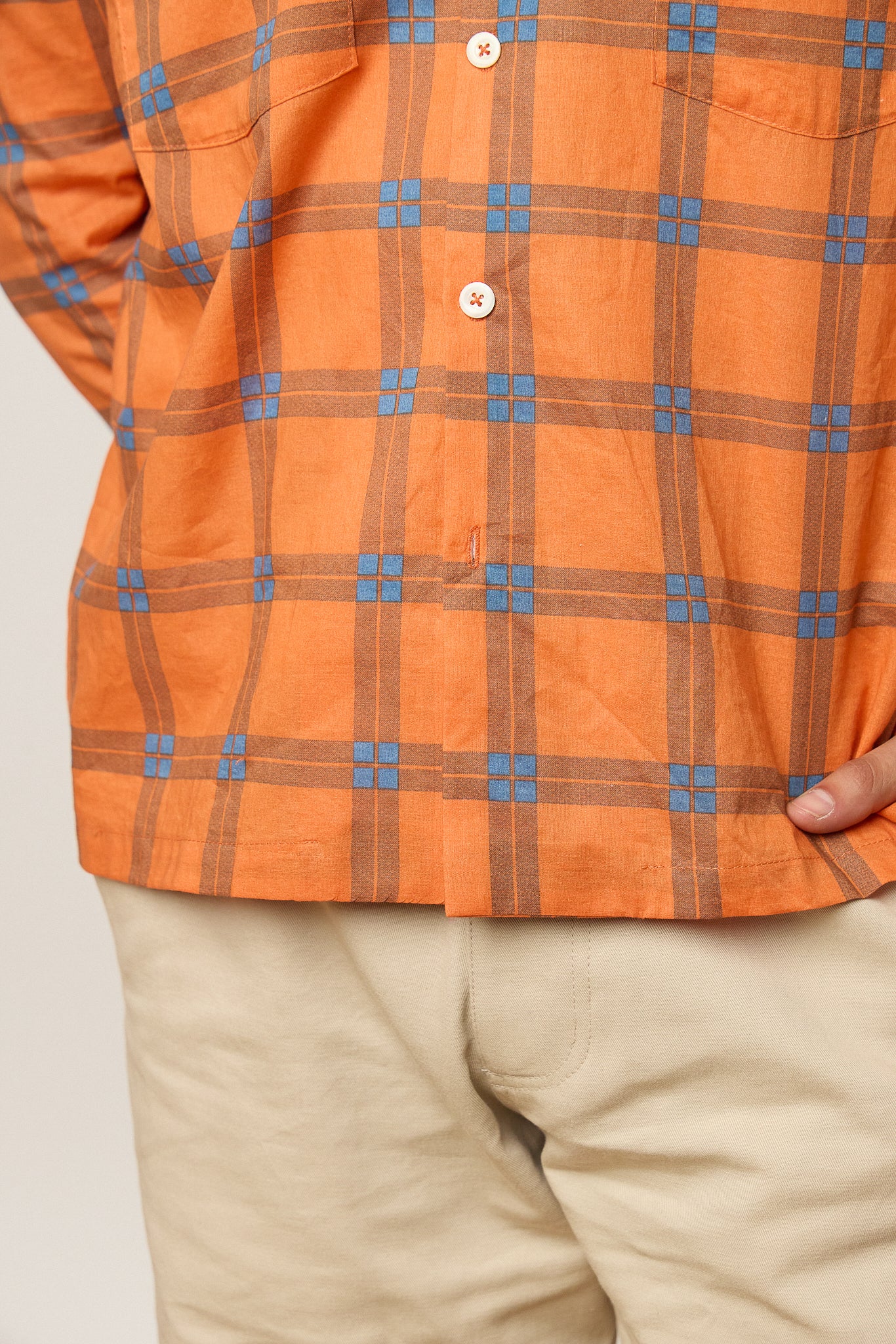 Orange Plaid Open Collar Shirt