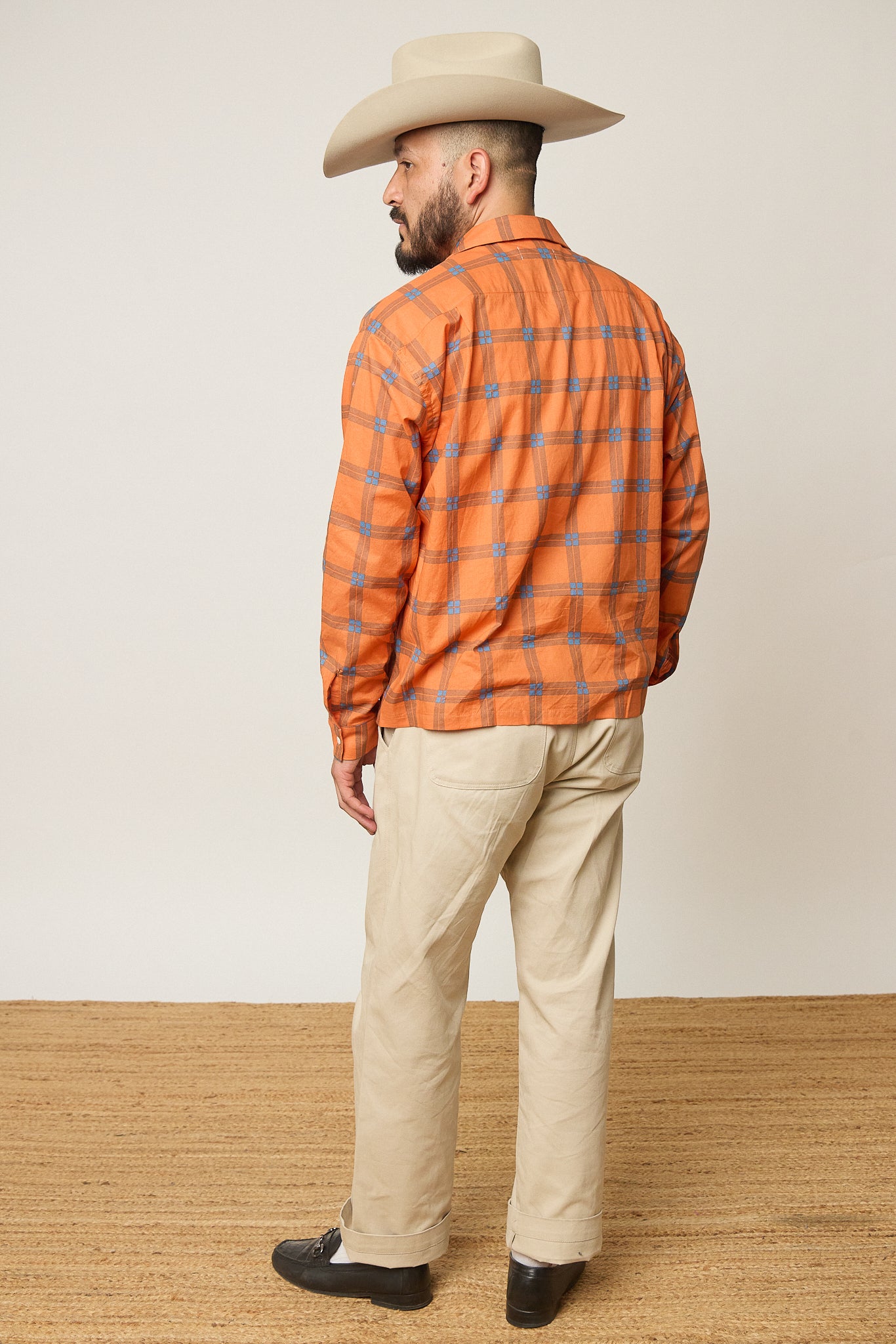 Orange Plaid Open Collar Shirt