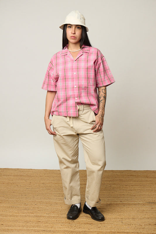 Pink Plaid Camp Collar Shirt