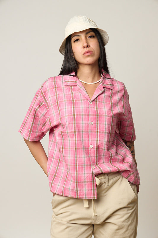 Pink Plaid Camp Collar Shirt