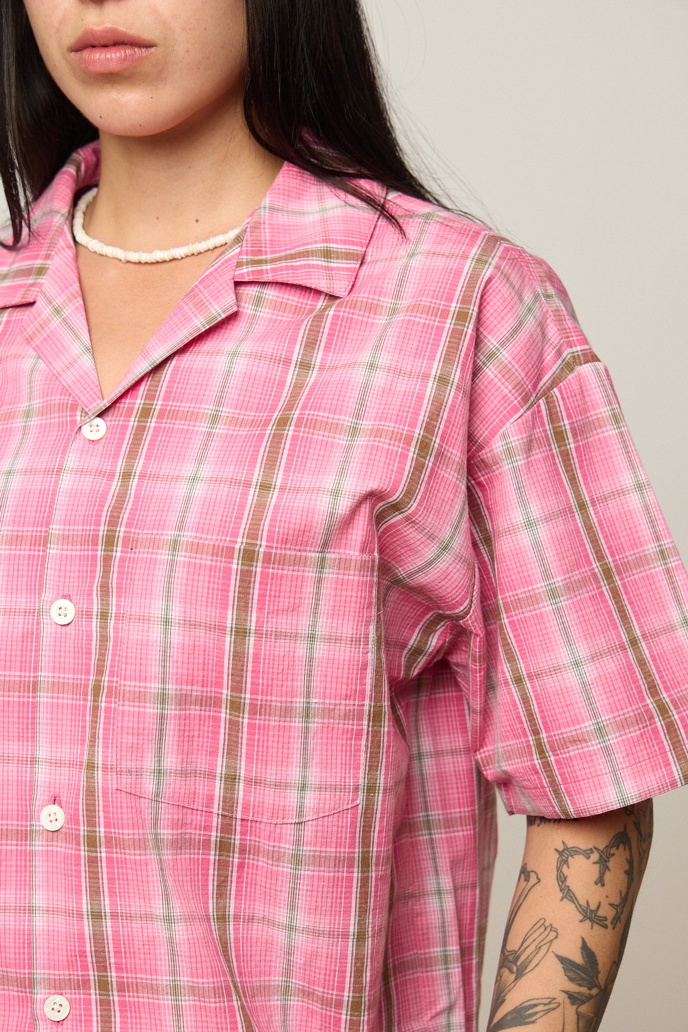 Pink Plaid Camp Collar Shirt