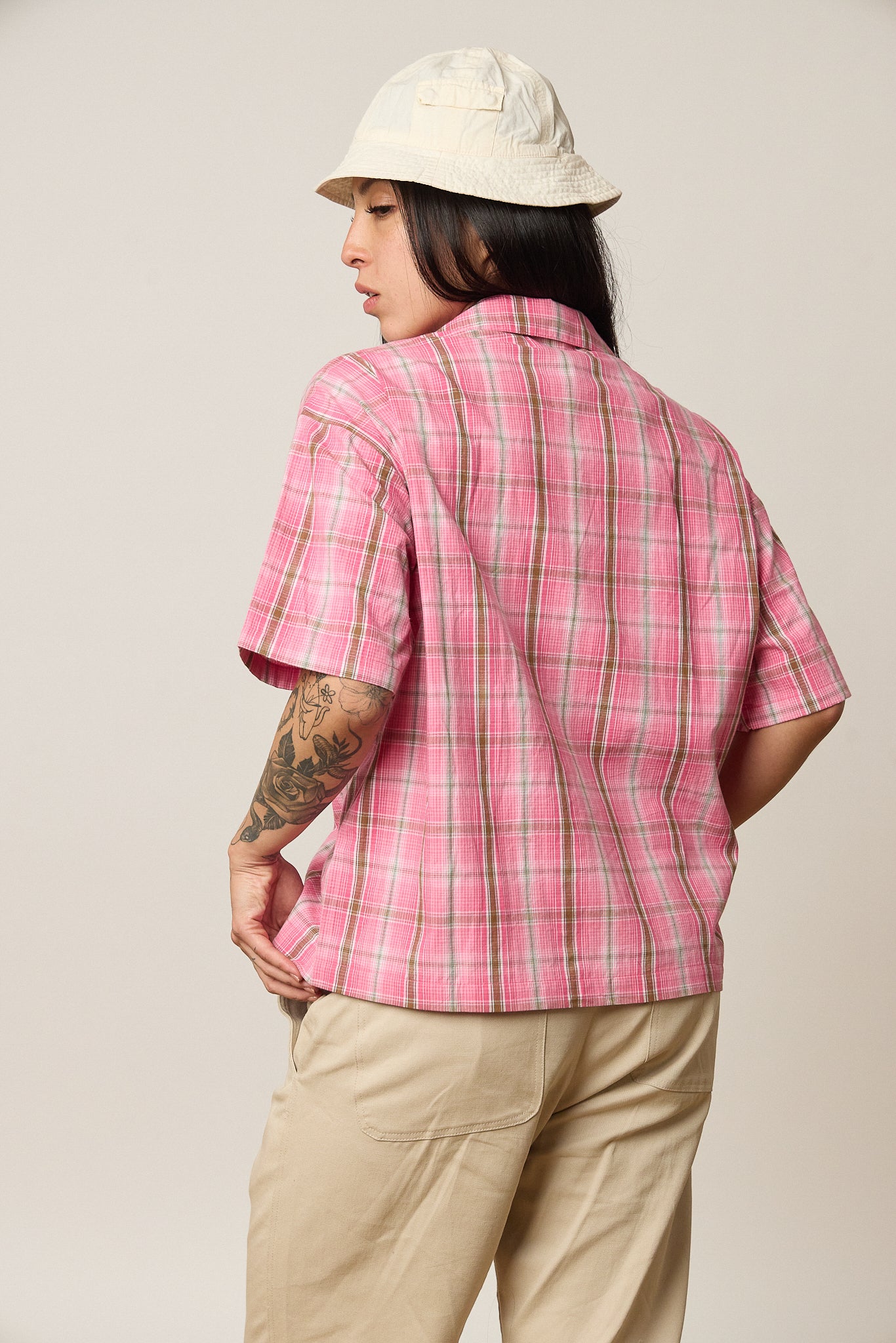 Pink Plaid Camp Collar Shirt