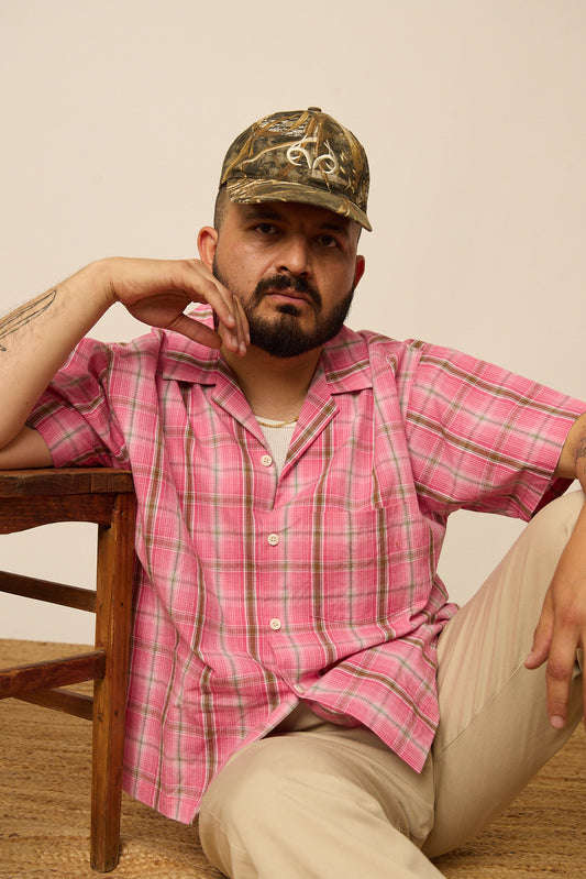 Pink Plaid Camp Collar Shirt
