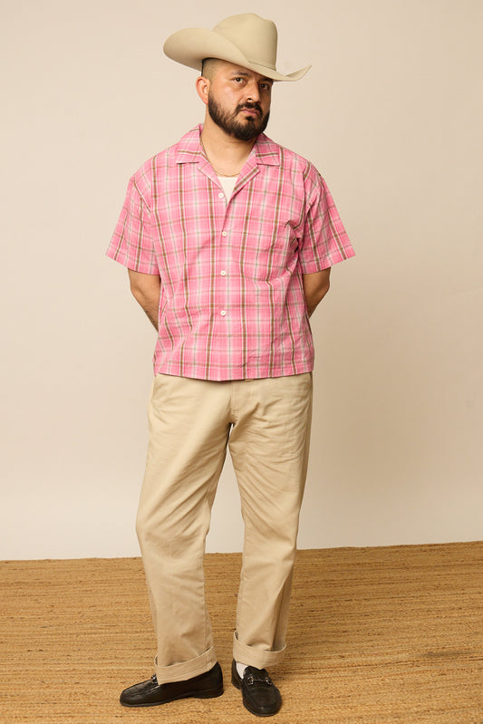 Pink Plaid Camp Collar Shirt