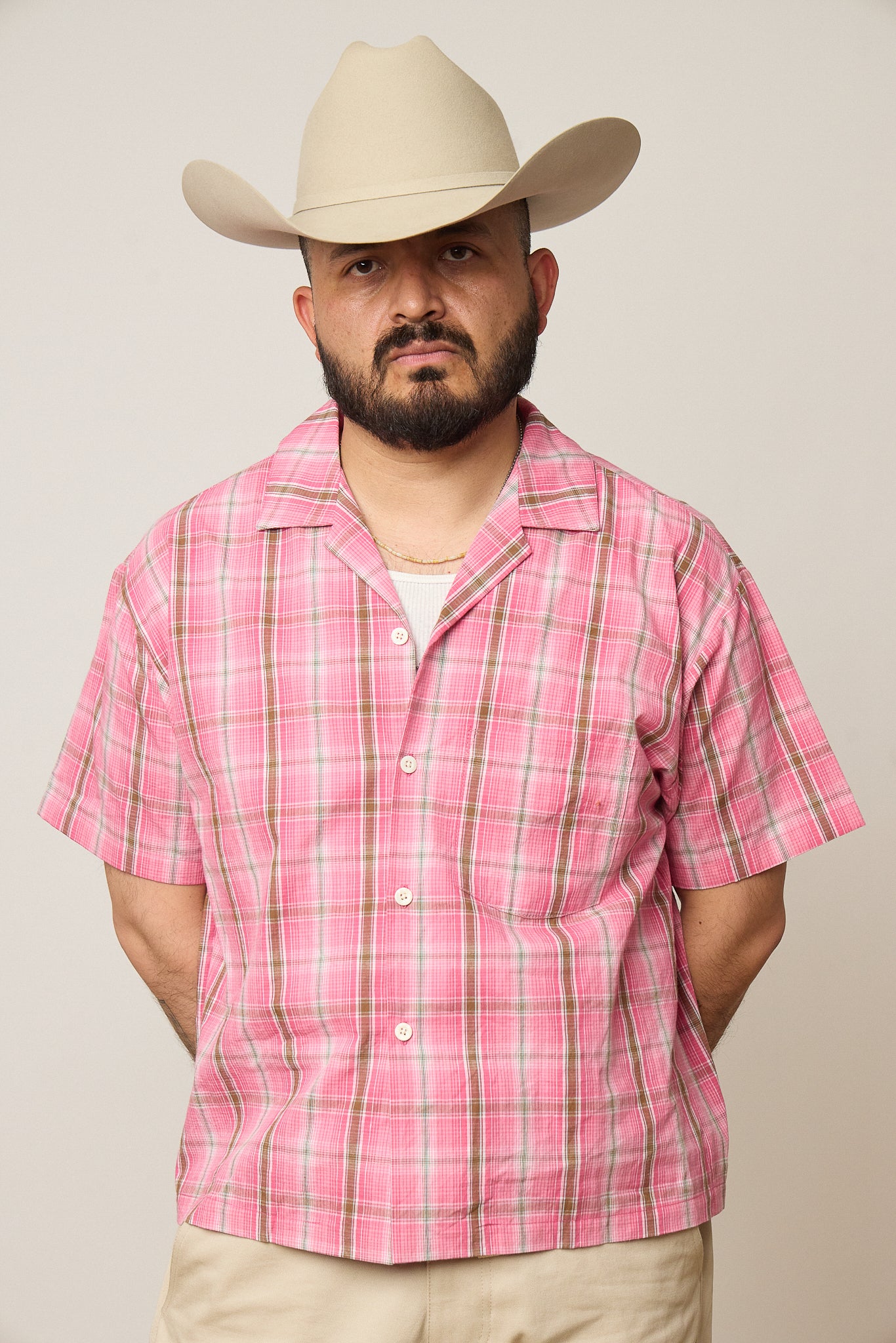 Pink Plaid Camp Collar Shirt