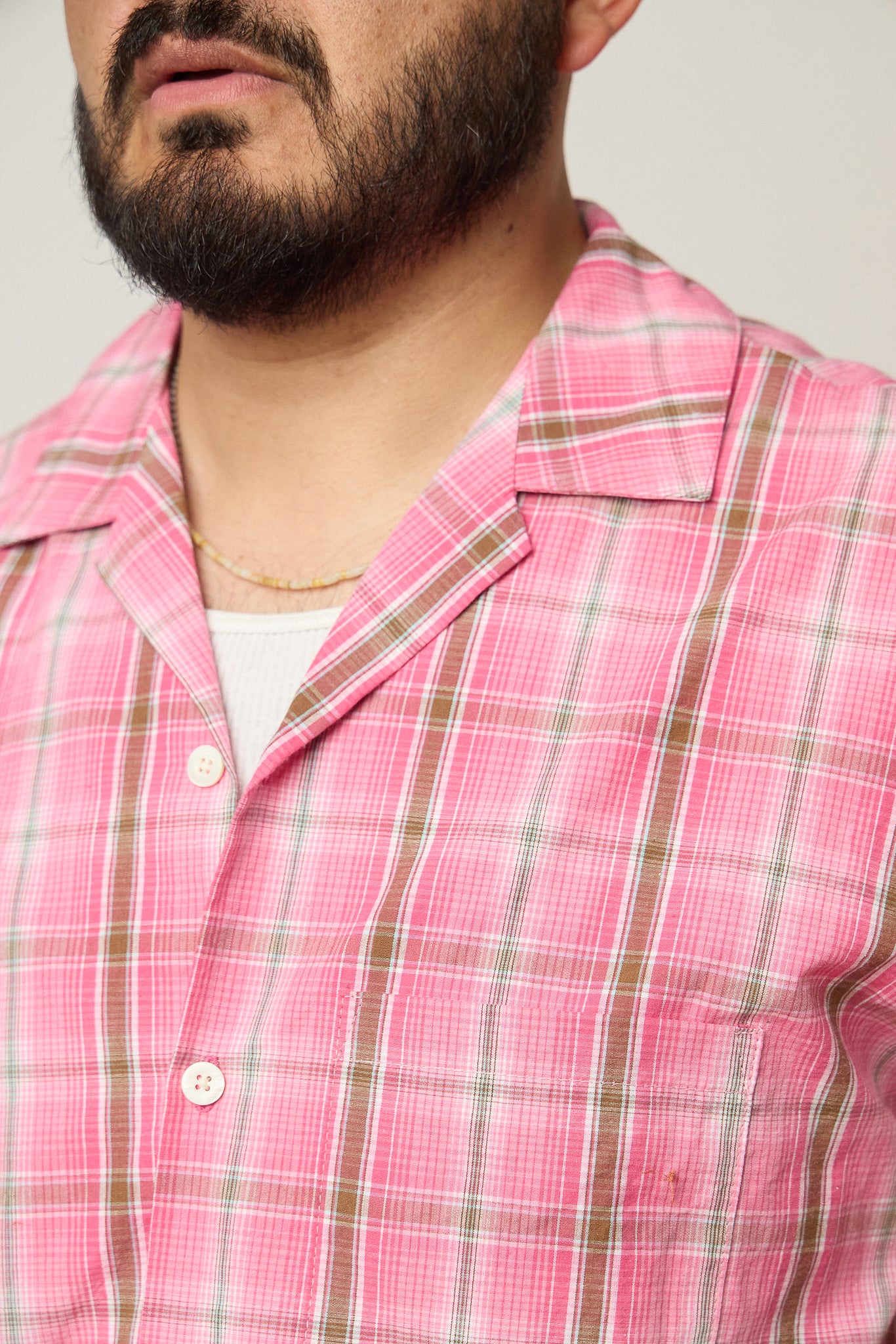 Pink Plaid Camp Collar Shirt
